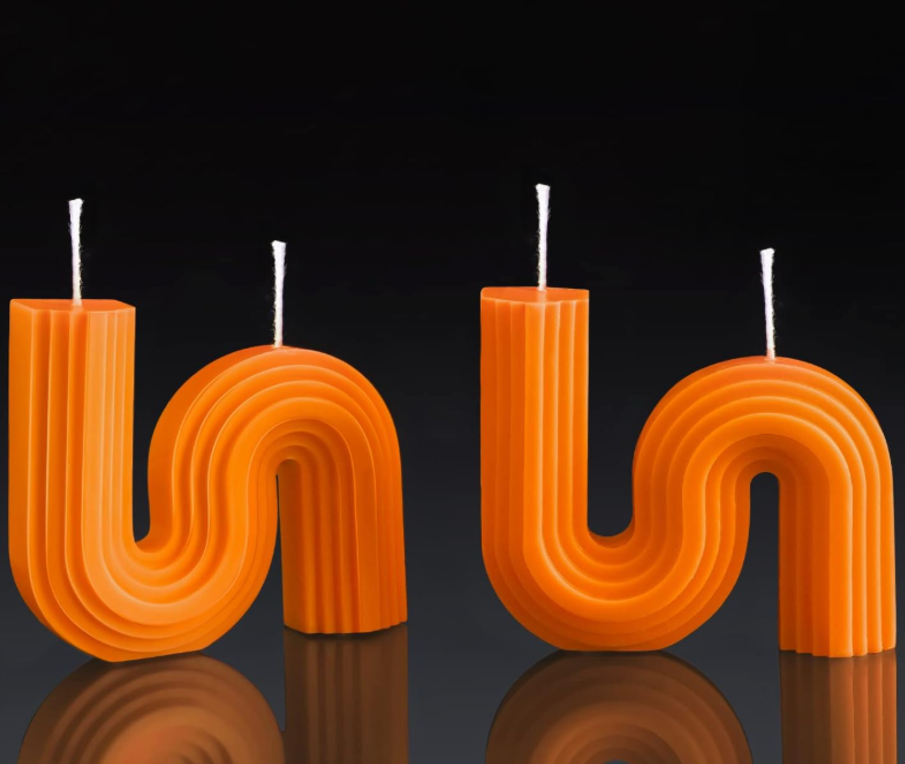 Orange Wavy Arch Geometric Candle Pair